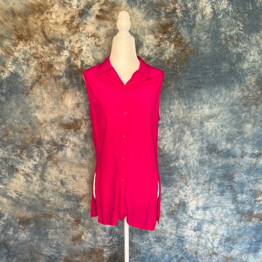 color unlimited 100% silk Pink Button Down Shirt with Notched Collar Small